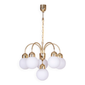 Mid-Century Chandelier in Brass and Opaline Glass, Czech, 1950s