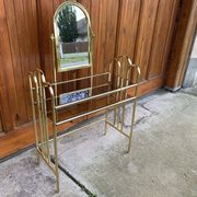 Coiffeuse et tabouret vintage en laiton, années 1950, lot de 2
