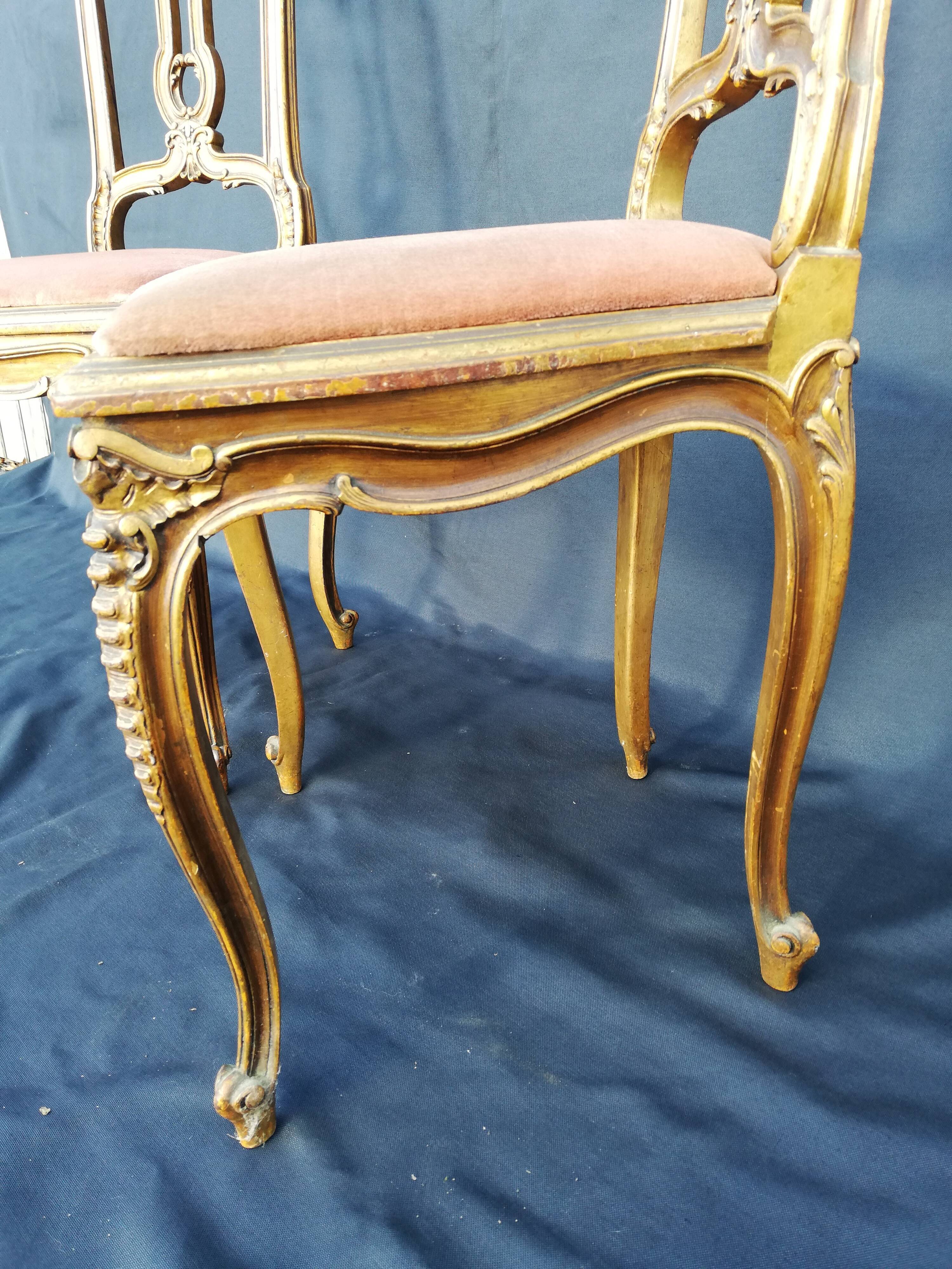 Pair of old canne chairs in gilded wood