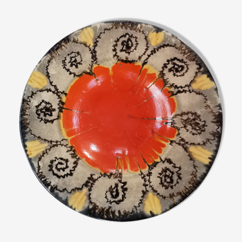 Plat Rond céramique orange vintage