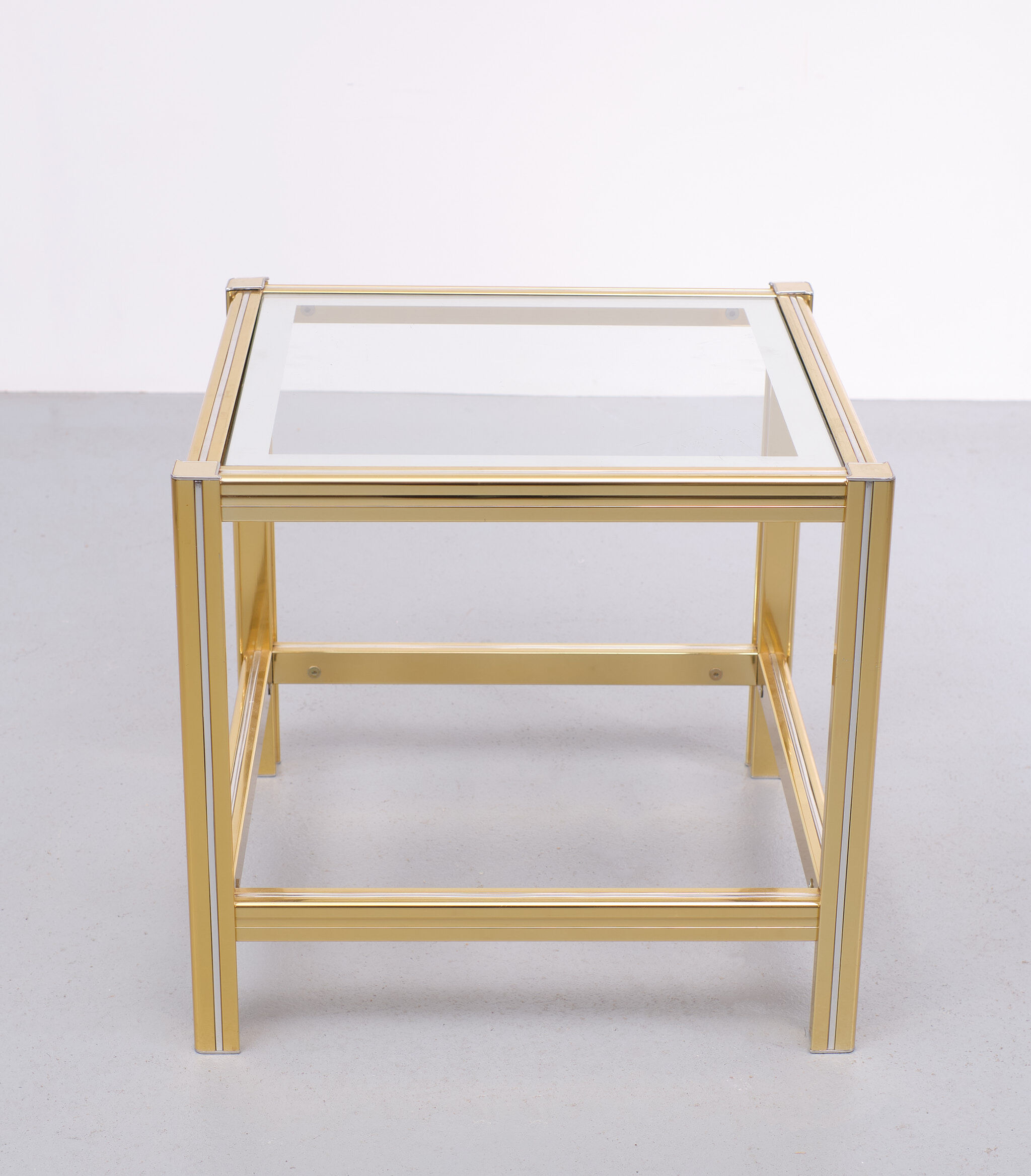 Hollywood regency brass side mirror side table, 1970s