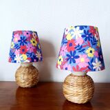 Pair of custom-made wicker lamps and shades from the 1970s
