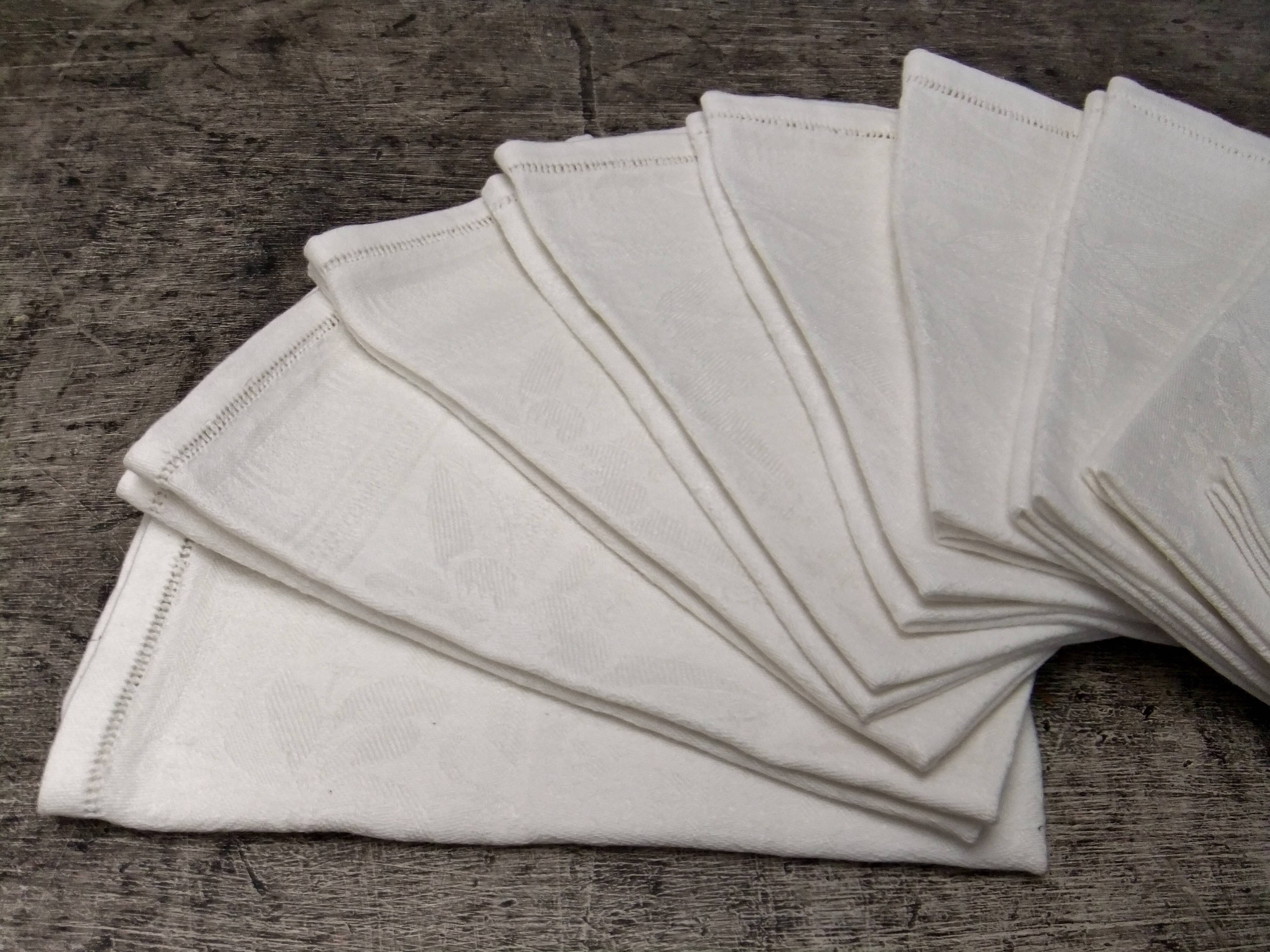 Old damask napkins with flower decoration set of 9