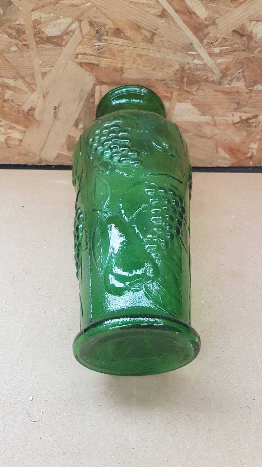 Old green molded glass vase vintage grape cluster decor
