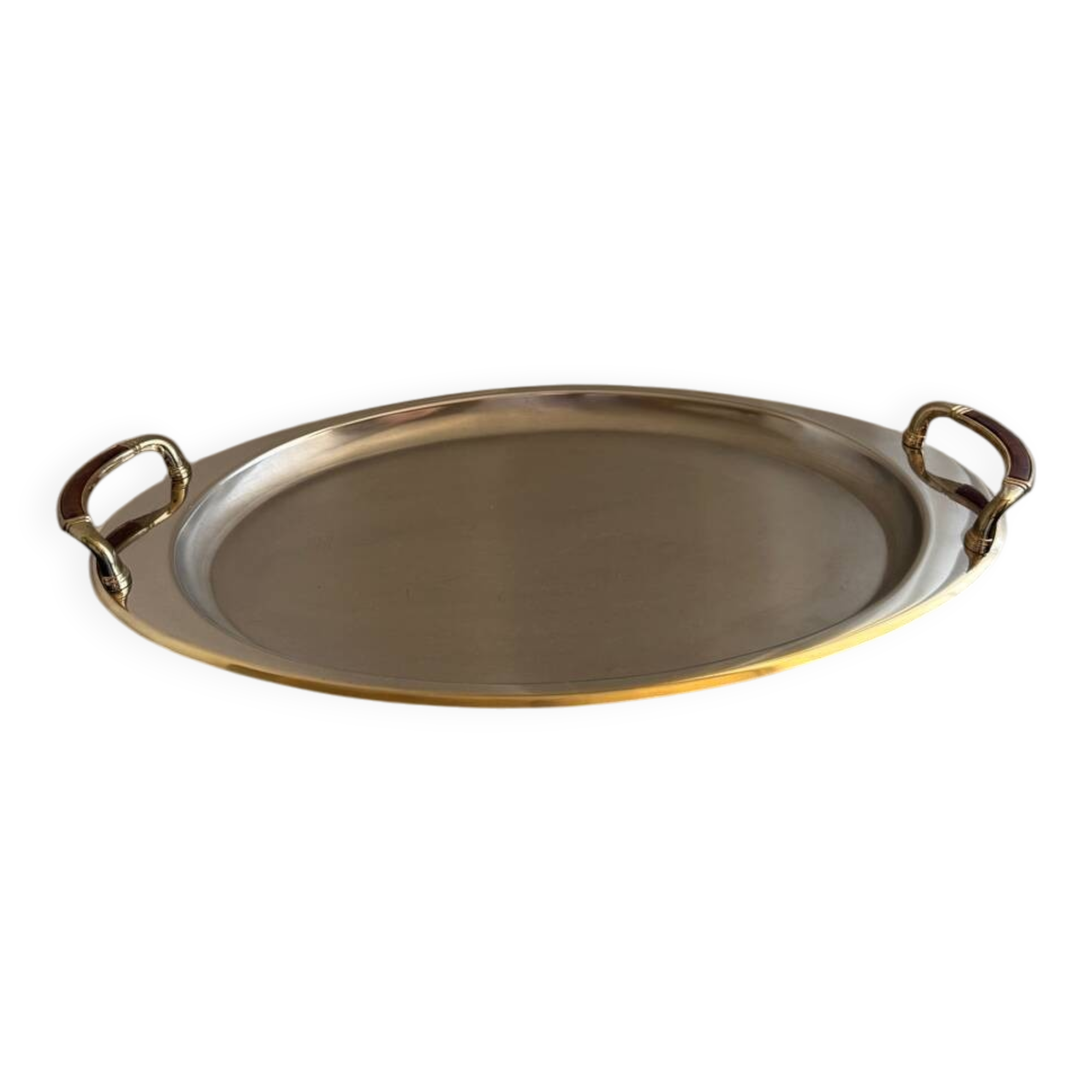 Vintage Stainless Steel Serving Tray With Gold Plated Handles