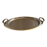 Vintage Stainless Steel Serving Tray With Gold Plated Handles