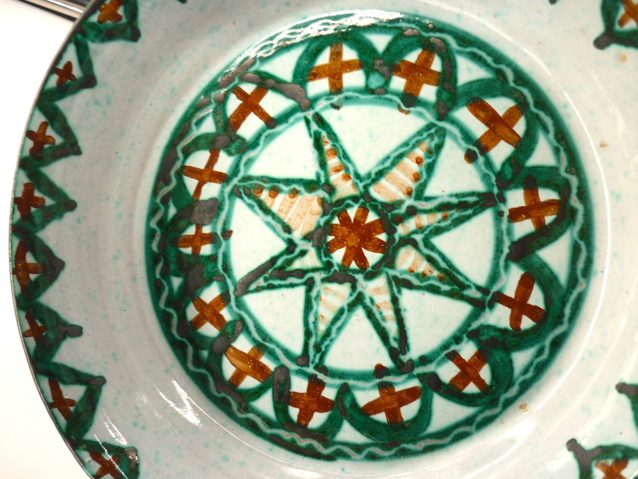Large frying pan, casserole, signed enamelled ceramic by Humbert Pittari Vallauris.