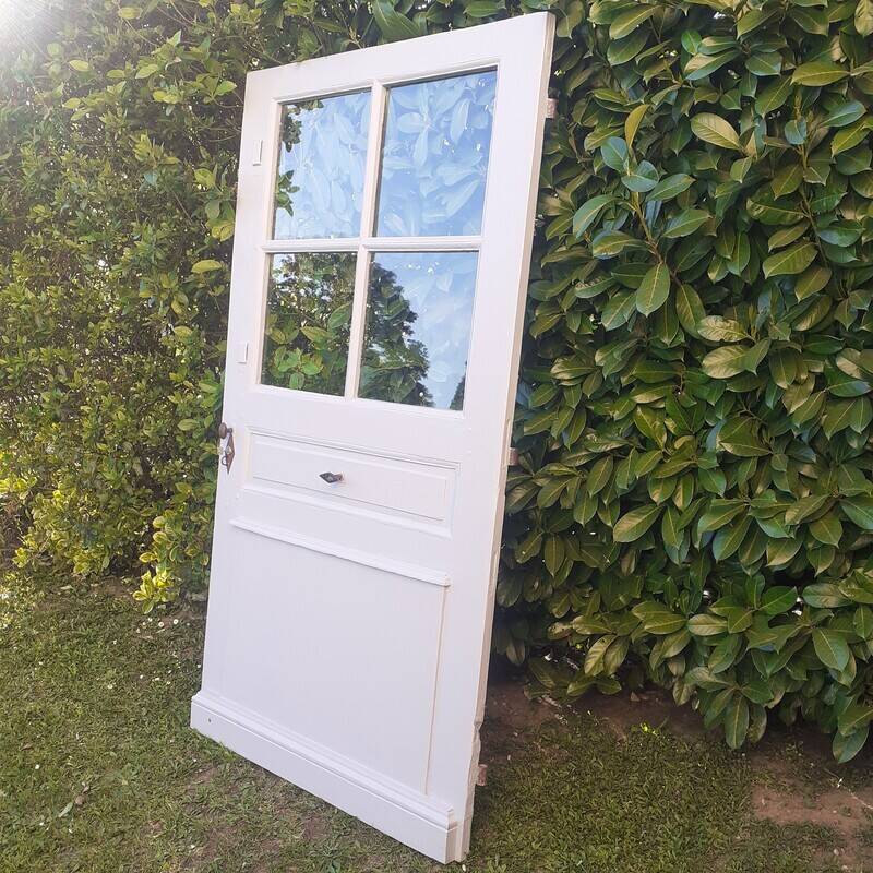 Old oak entrance door with glass H209xL116cm 18th century multi-point lock
