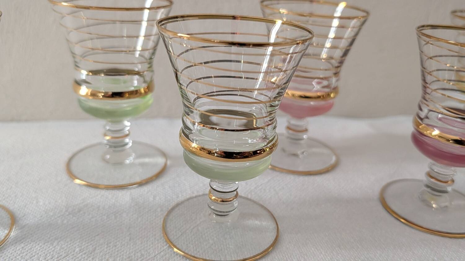 7 multicoloured stemmed glasses from the 1950s