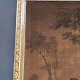 Large old tapestry in a solid wood frame.
