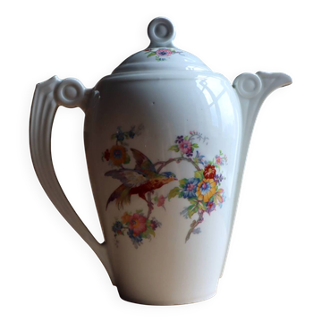 Grande verseuse / cafetière vintage en porcelaine – Décor Oiseau de paradis