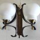 Opaline double globe wall lamp, wrought iron and brass - 50s/60s