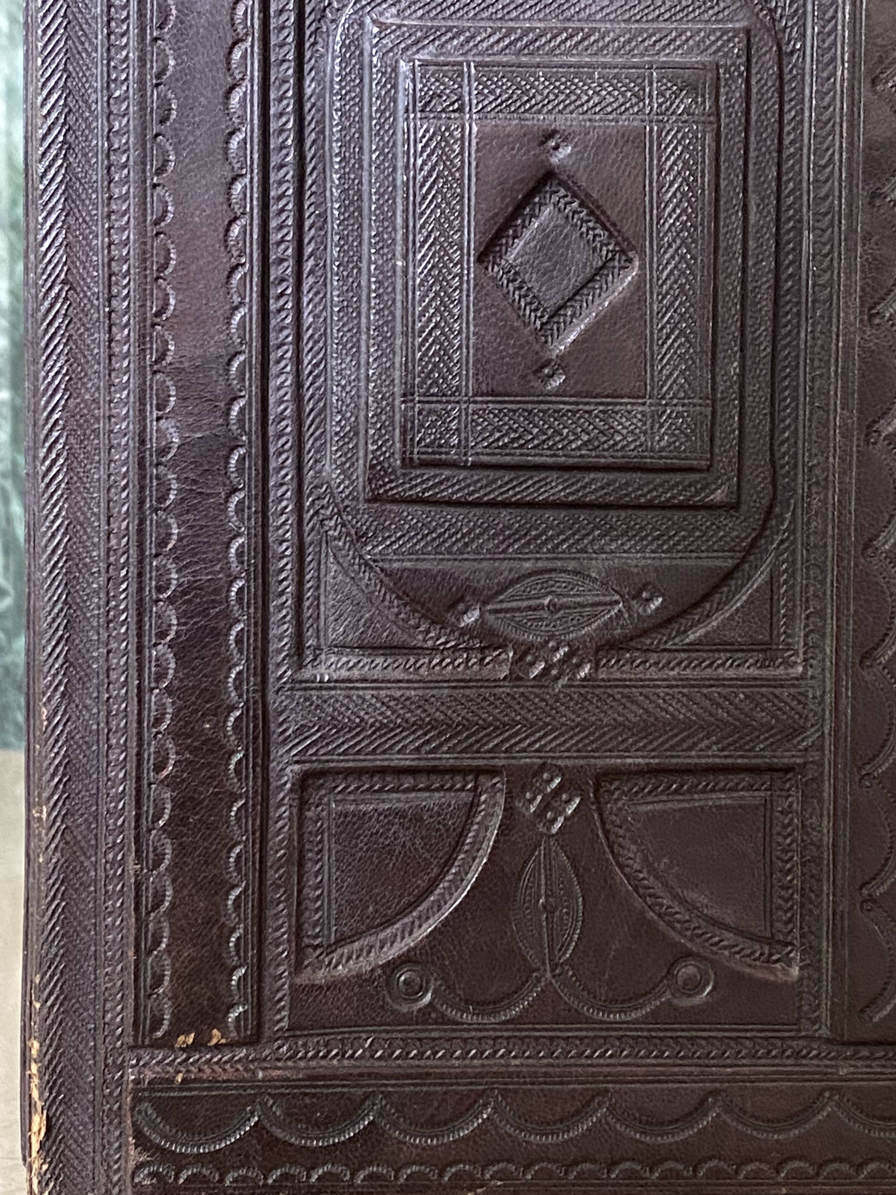 Brown leather and wood domed chest