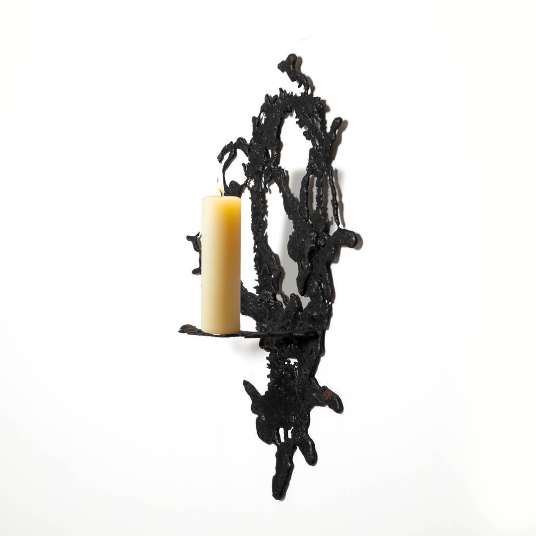 Candelabre mural libre forme / bougeoir / applique, fer, Pologne vers 1960
