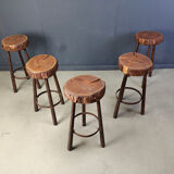 Vintage tree trunk bar stools, 1970s - set of 5