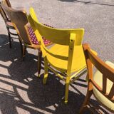 Set of 6 mismatched vintage wooden bistro chairs