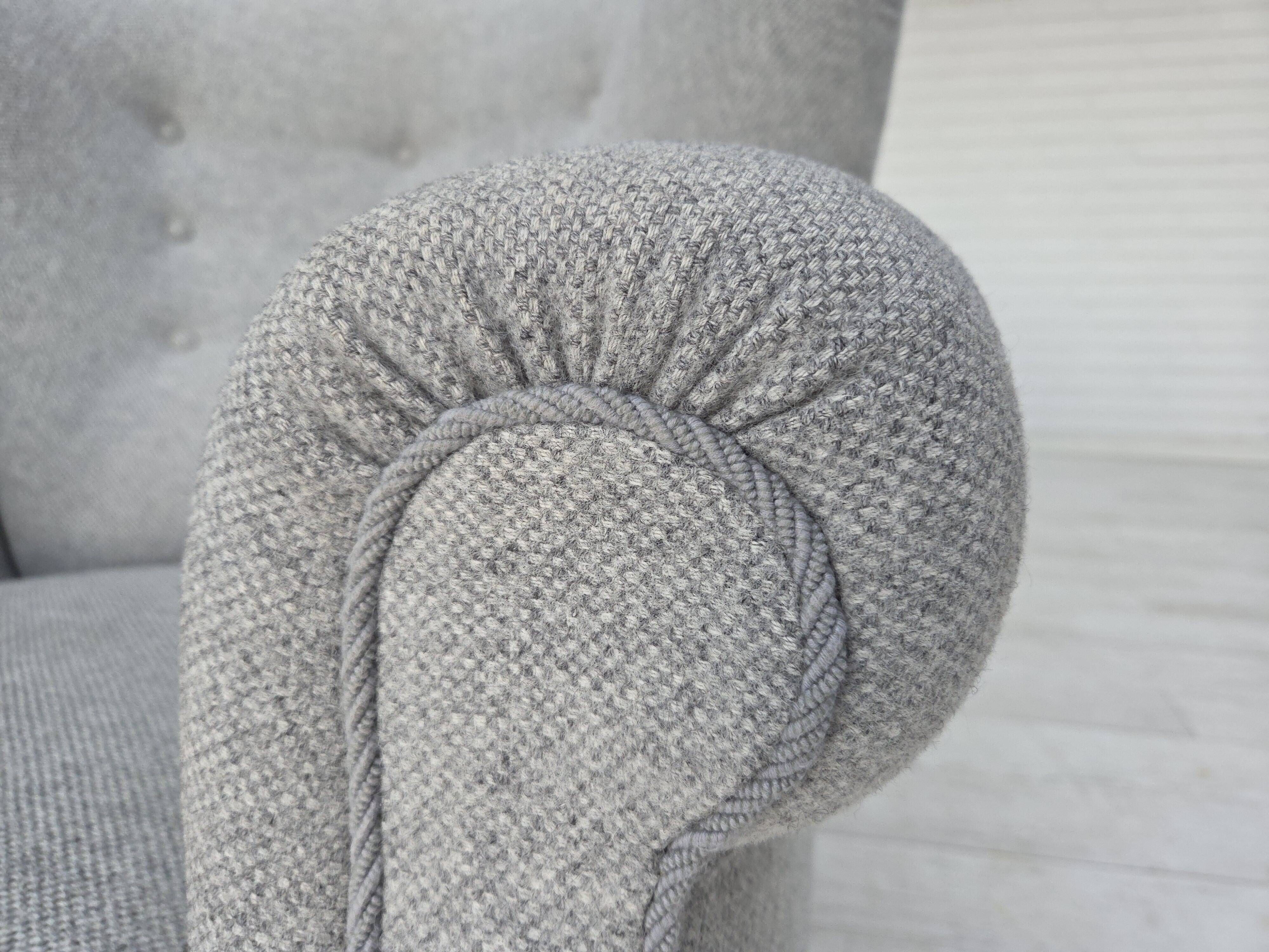 1950s, Danish relax chair by Fritz Hansen, model 1518, grey furniture wool.