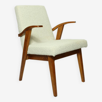 Oryginal Vintage Armchair Mid Century Modern Lounge Chair Bouclè fabric Wooden Armchair Beech Wood Scandinavian Design Upholstered Restored