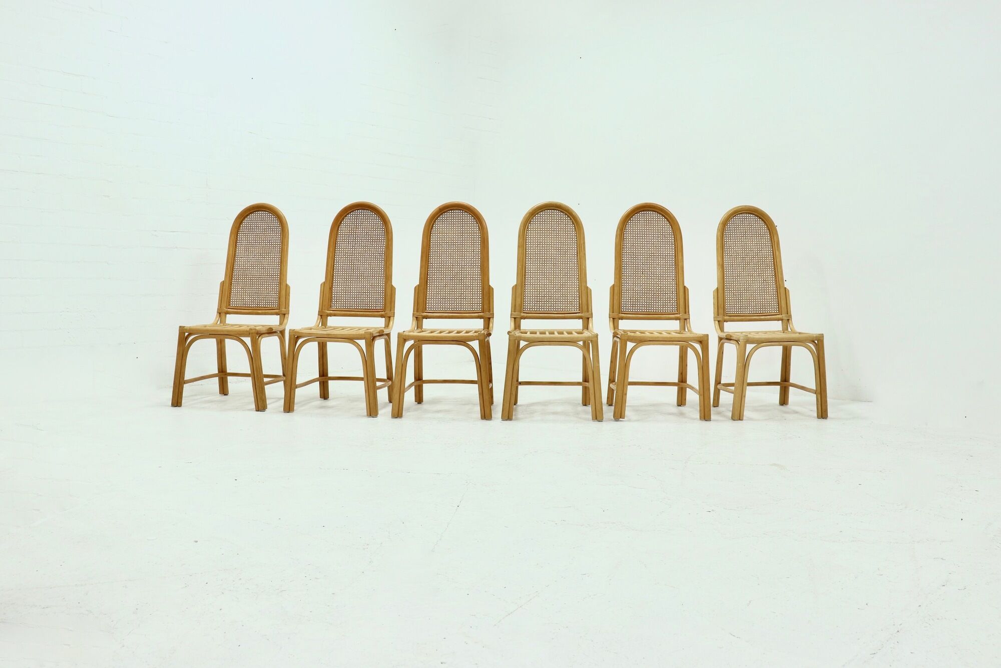 Set of 6 bamboo and webbing dining chairs 1970s
