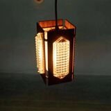 Vintage wooden and glass suspension Flygsfors Facette, glass lamp.