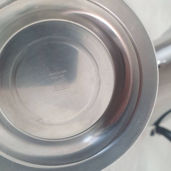 Rémy Letang / Théière, pot à lait et sucrier en inox 18/10 et bakélite