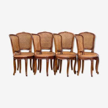 Série de 8 chaises cannées