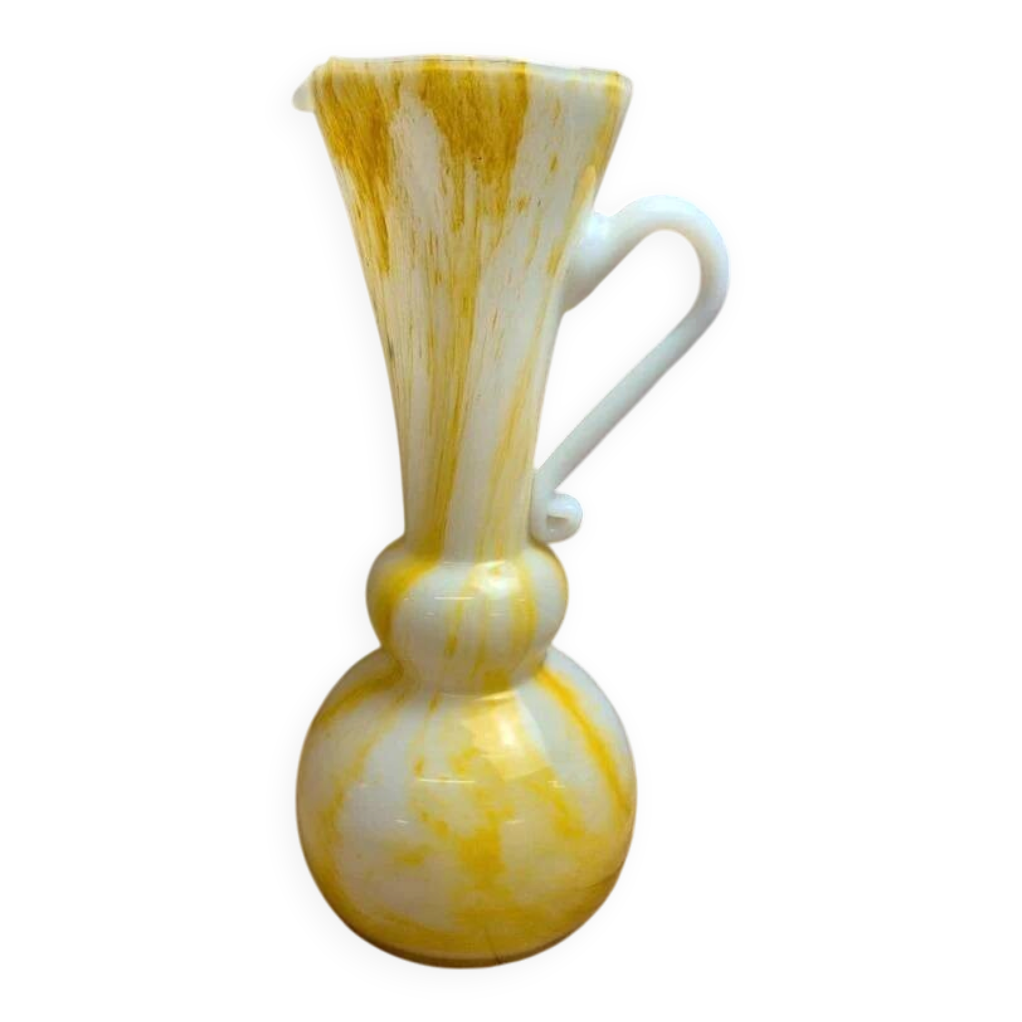 Large yellow and white blown glass pitcher from Italy – 1960s/70s