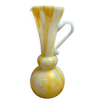 Grand pichet aiguière en verre soufflé italien jaune et blanc – années 60/70