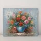 Small painting, bouquet of flowers, blue background