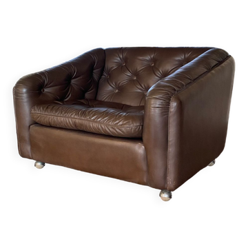 Vintage leather armchair C610 by Geoffrey Harcourt for Artifort, 1960s