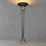 Neo classic forged floor lamp / metal shade / stone base / 1970s