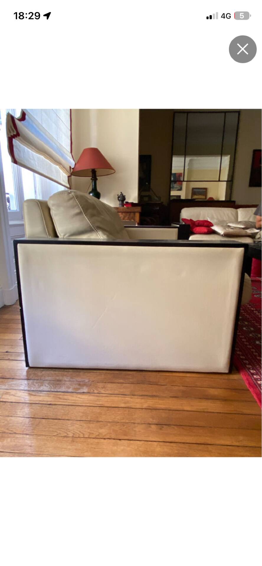 Sofa 2 seaters White leather and wood