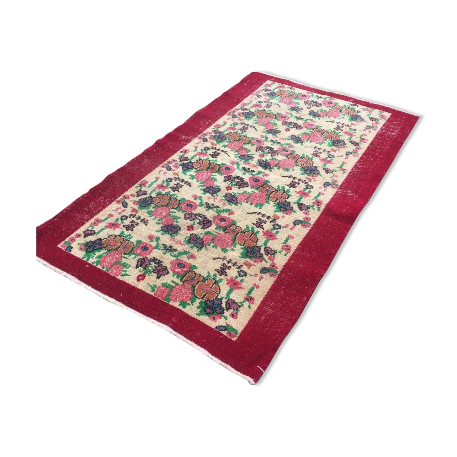 Old tribal handmade distressed persian wool rug country house chic turkish 192x108cm