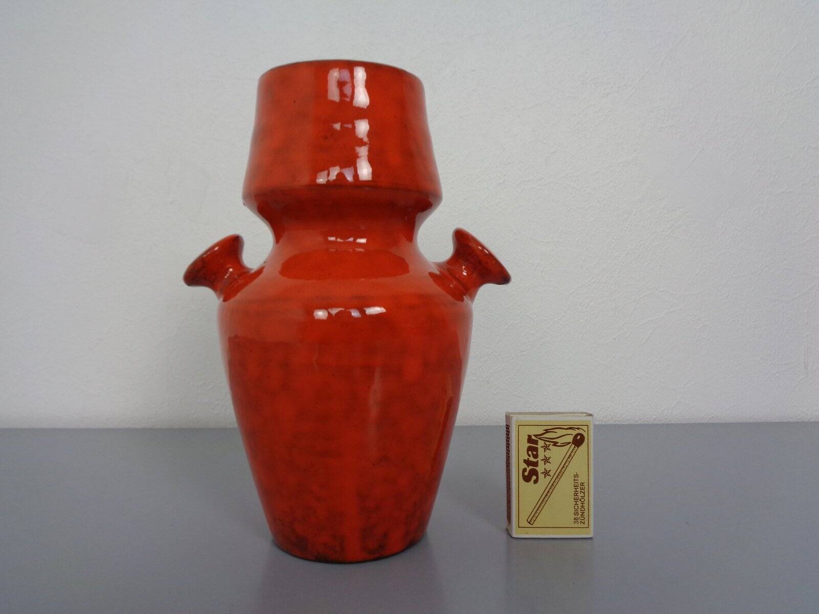 Italian orange ceramic studio vase with handle, 1970s