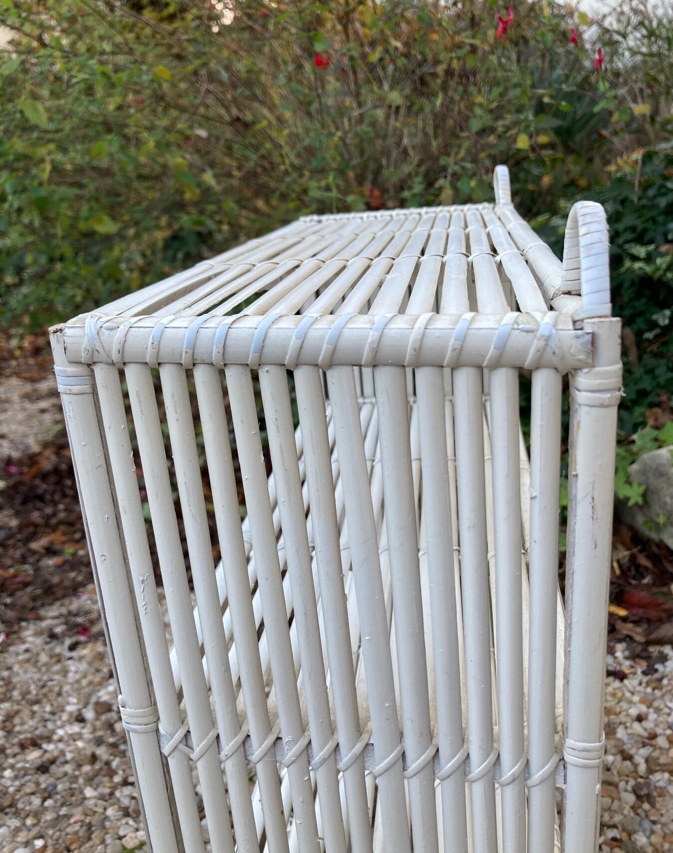 Vintage white rattan wall shelf