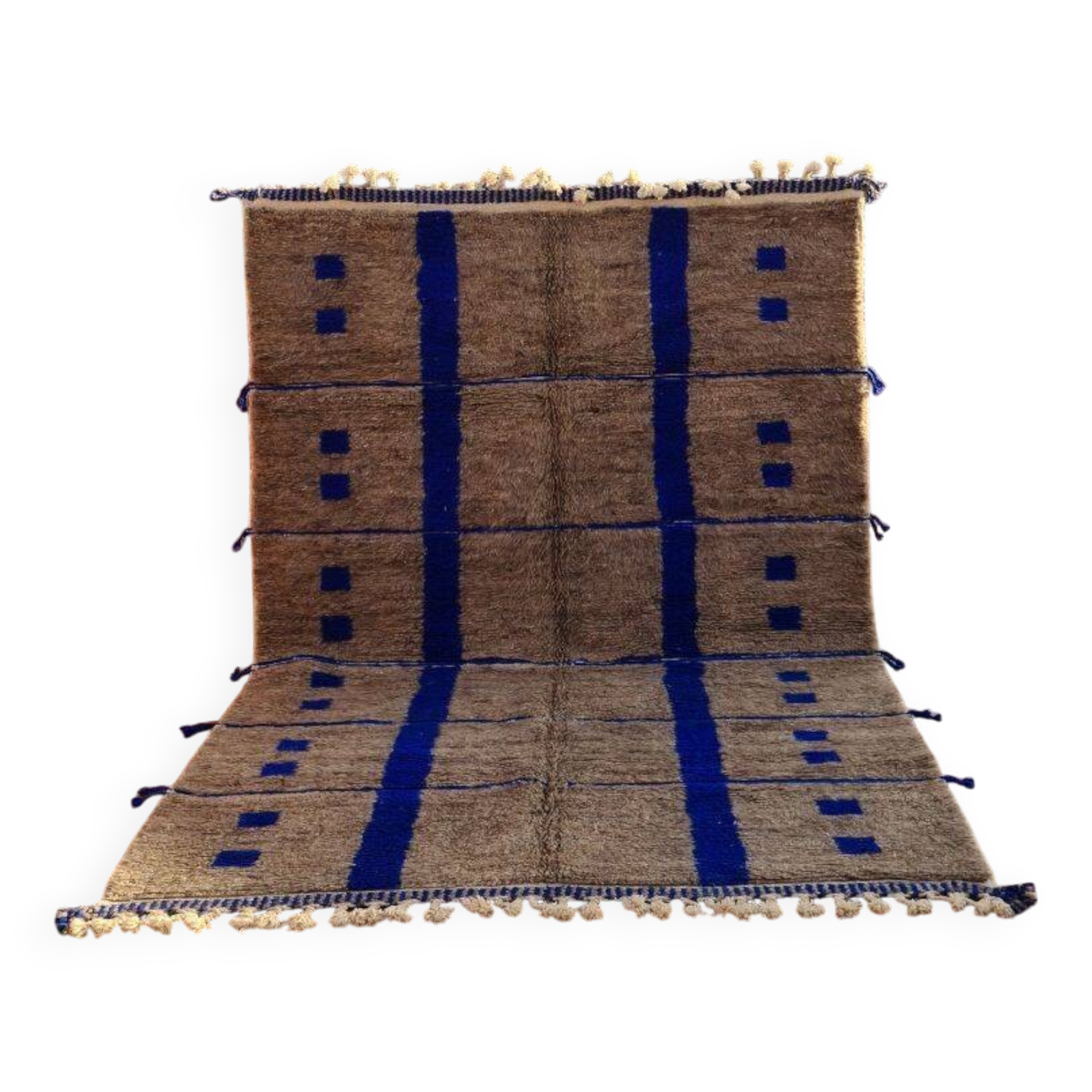 Moroccan Beni Ouarain Rug 3x2 m Hand Woven Wool with Blue Accents