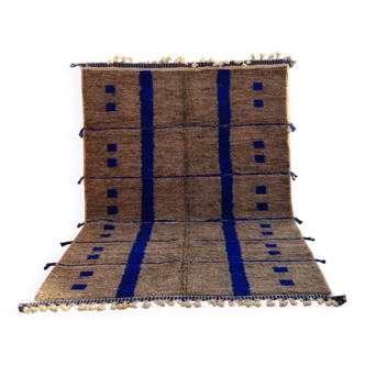 Tapis beni ouarain marocain 3x2 m laine tissée à la main avec accents bleus