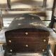 Old Box Storage Wood + Clamoir Metal Gilded Interior Fabric Red Vintage