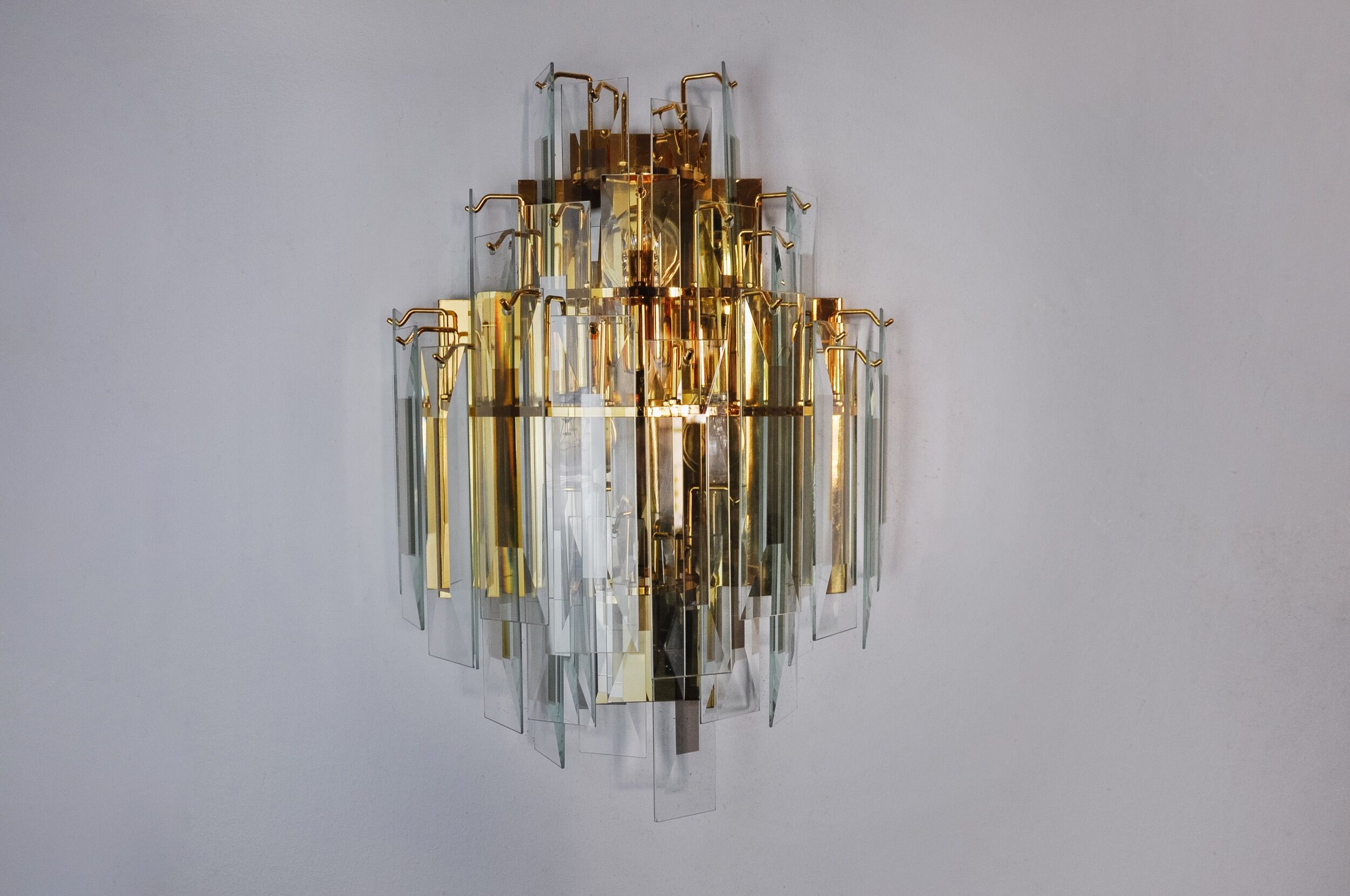 Applique venini, verre biseauté en cascade, italie, 1970