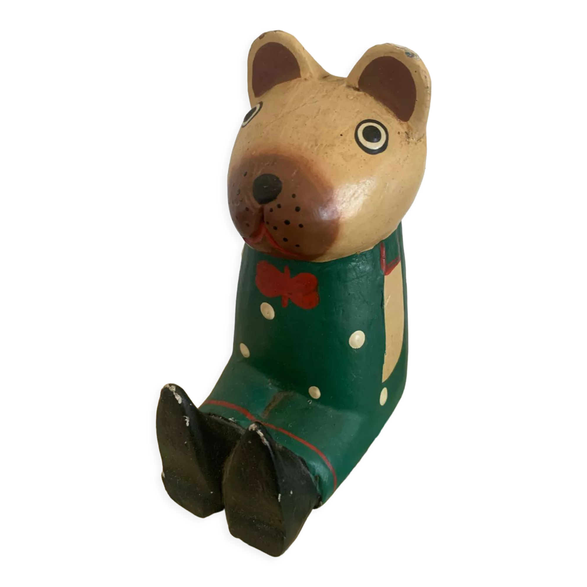 Vintage wooden decorative painted bear from the 60s