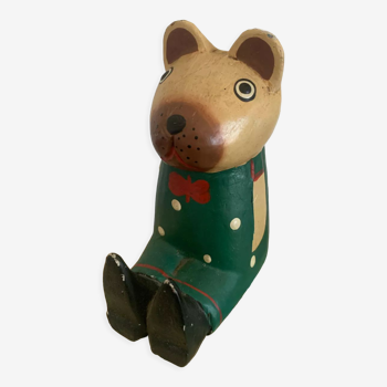 Vintage wooden decorative painted bear from the 60s