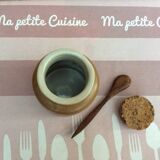 Pot à moutarde en grès avec bouchon liège et cuillère en bois d olivier - vintage