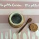 Sandstone mustard pot with cork and olive wood spoon - vintage