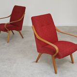 Pair of red armchairs 6953 by Jaroslav Smidek for Ton Bystrice Thonet 1960