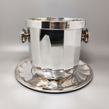 1960s Gorgeous Ice Bucket With Plate in Silver Plated by Ricci for Marengo. Made in Italy