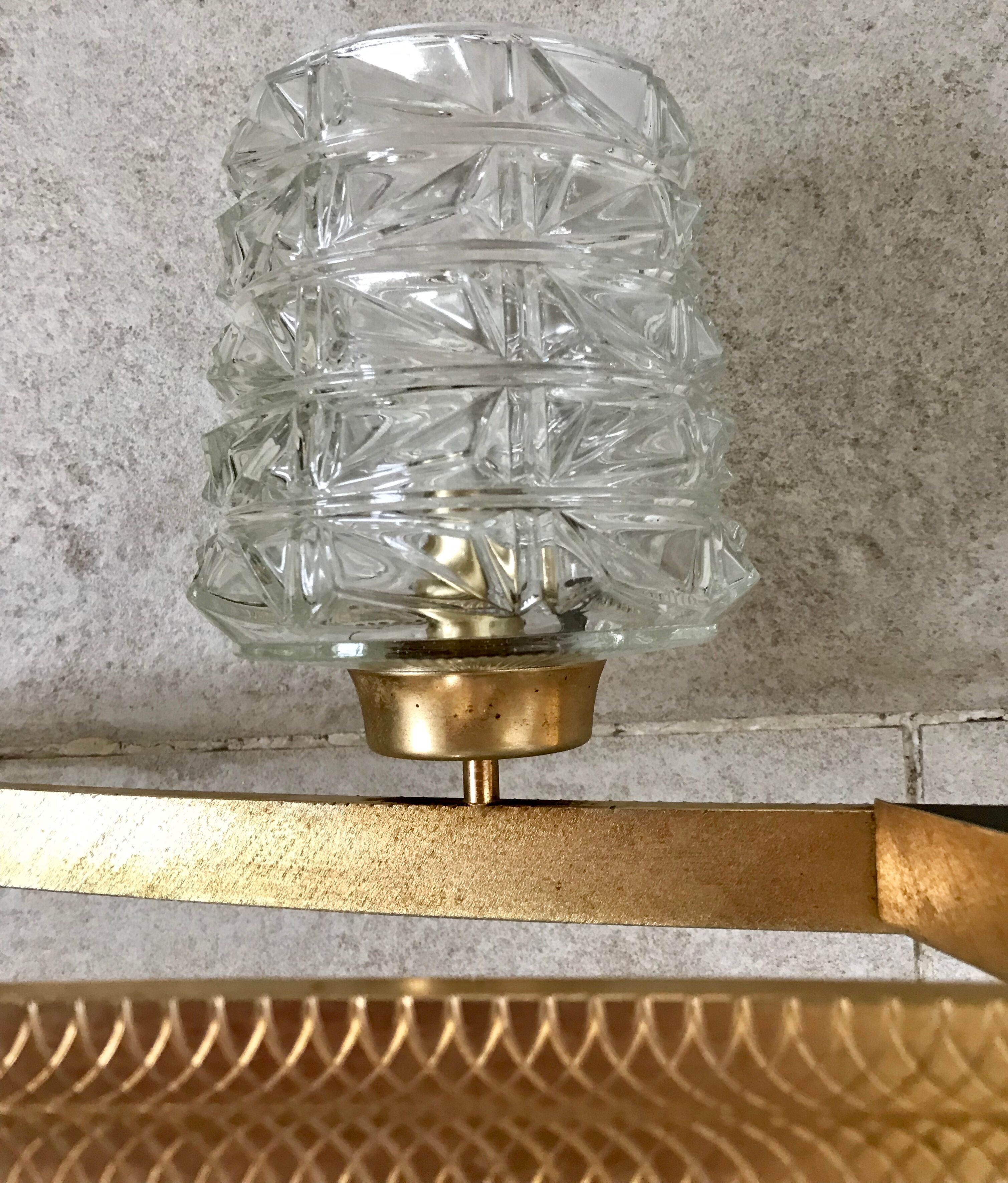 Glass-laiton chandelier circa 1950