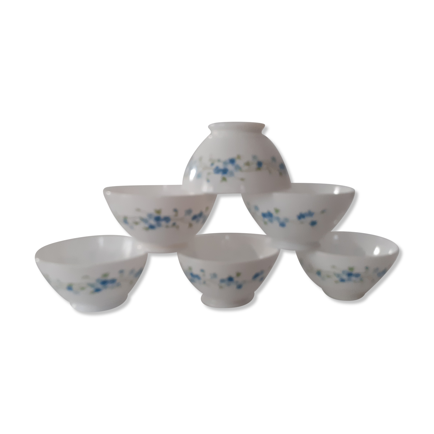 6 bowls VERONICA small blue flowers Arcopal france