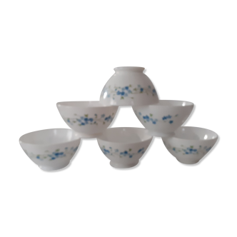 6 bowls VERONICA small blue flowers Arcopal france