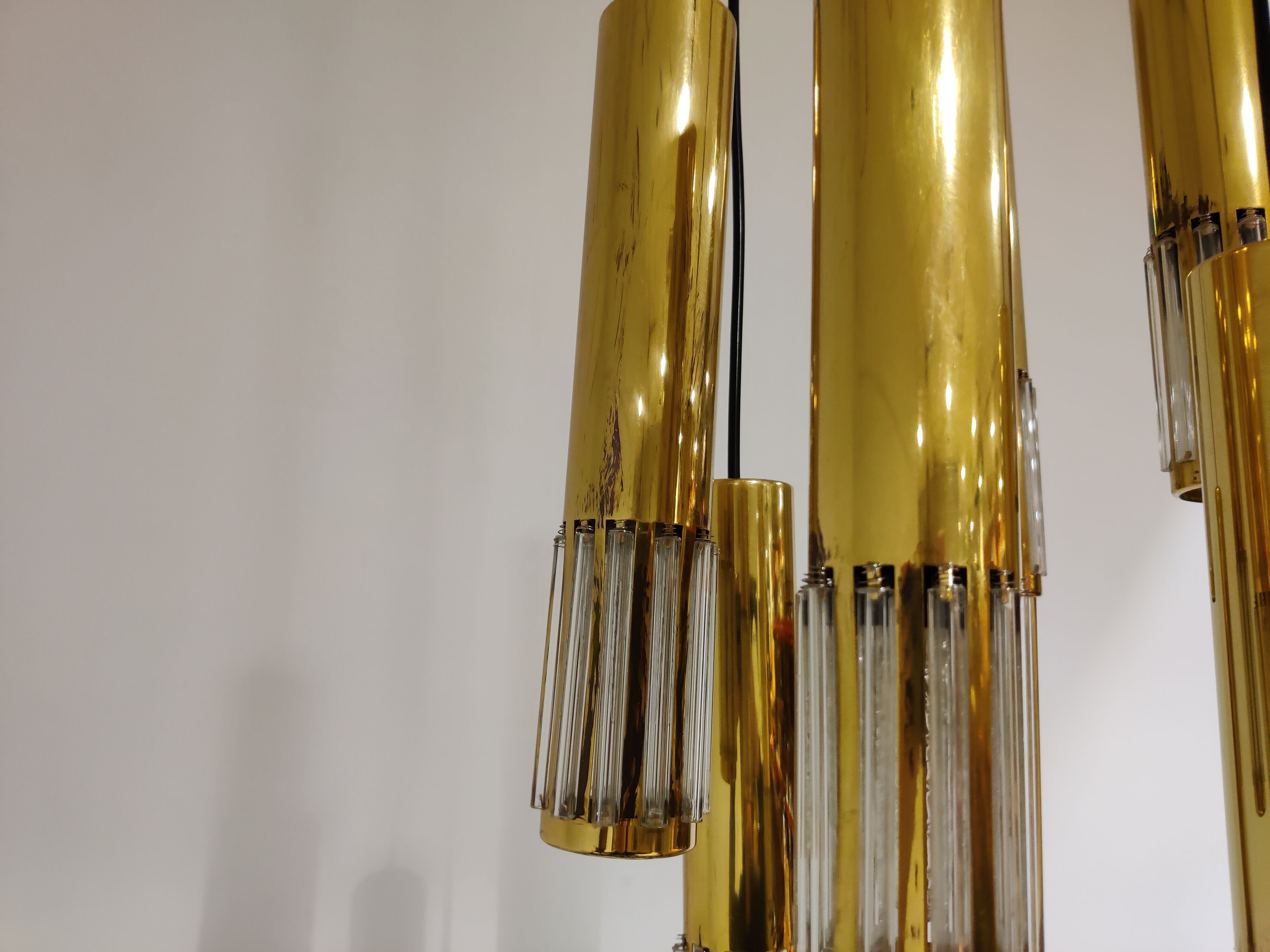Vintage brass cascading chandelier, 1970s