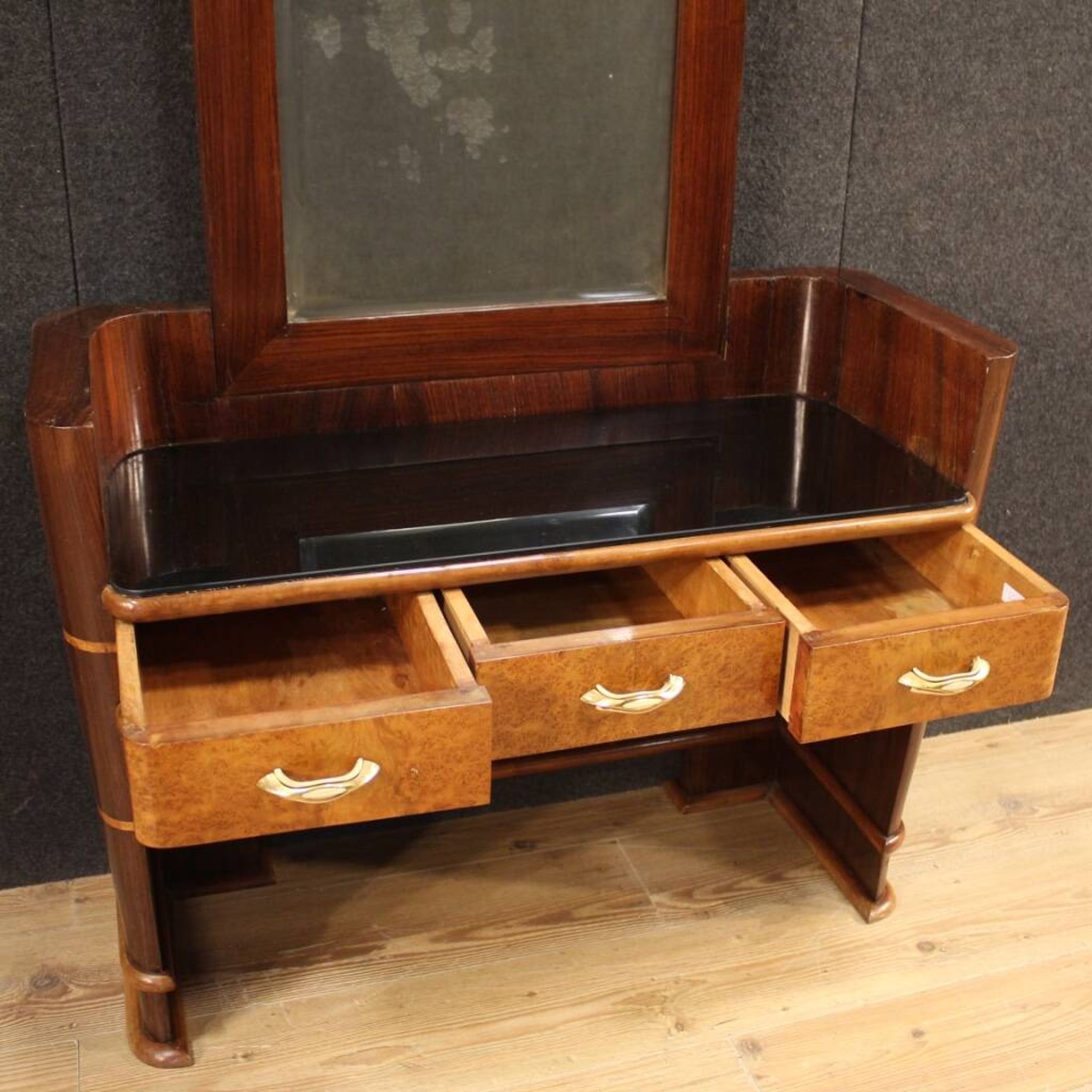 Italian wood design cheval mirror from 70s